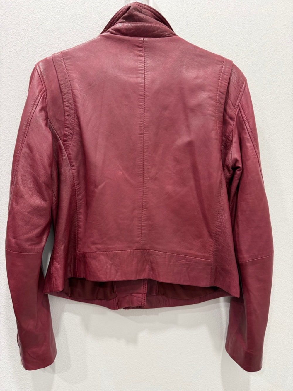 Stradivarius Genuine Leather Biker Jacket Size M-L Slim Fit - Picture 3 of 10